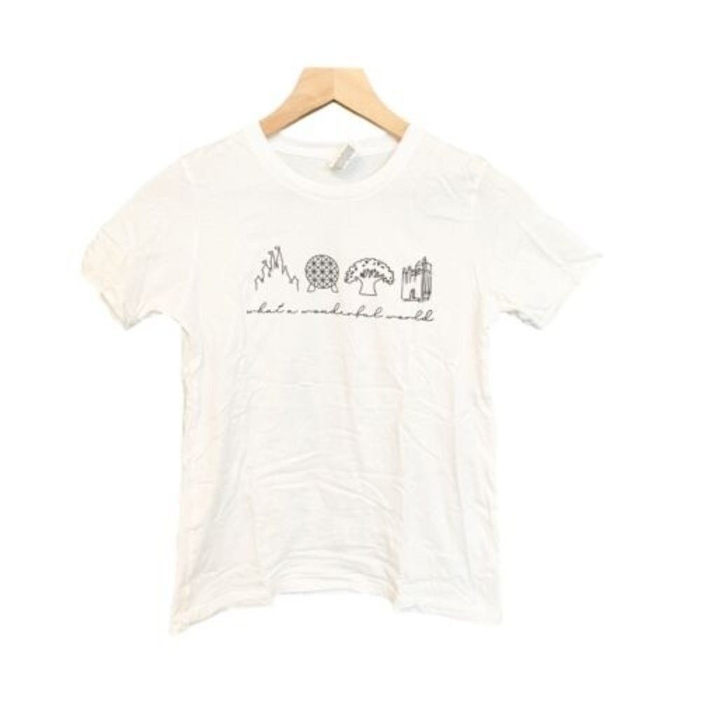 Disney World Kids Tee "What a Wonderful World" Graphic T-Shirt White Girls Sz L